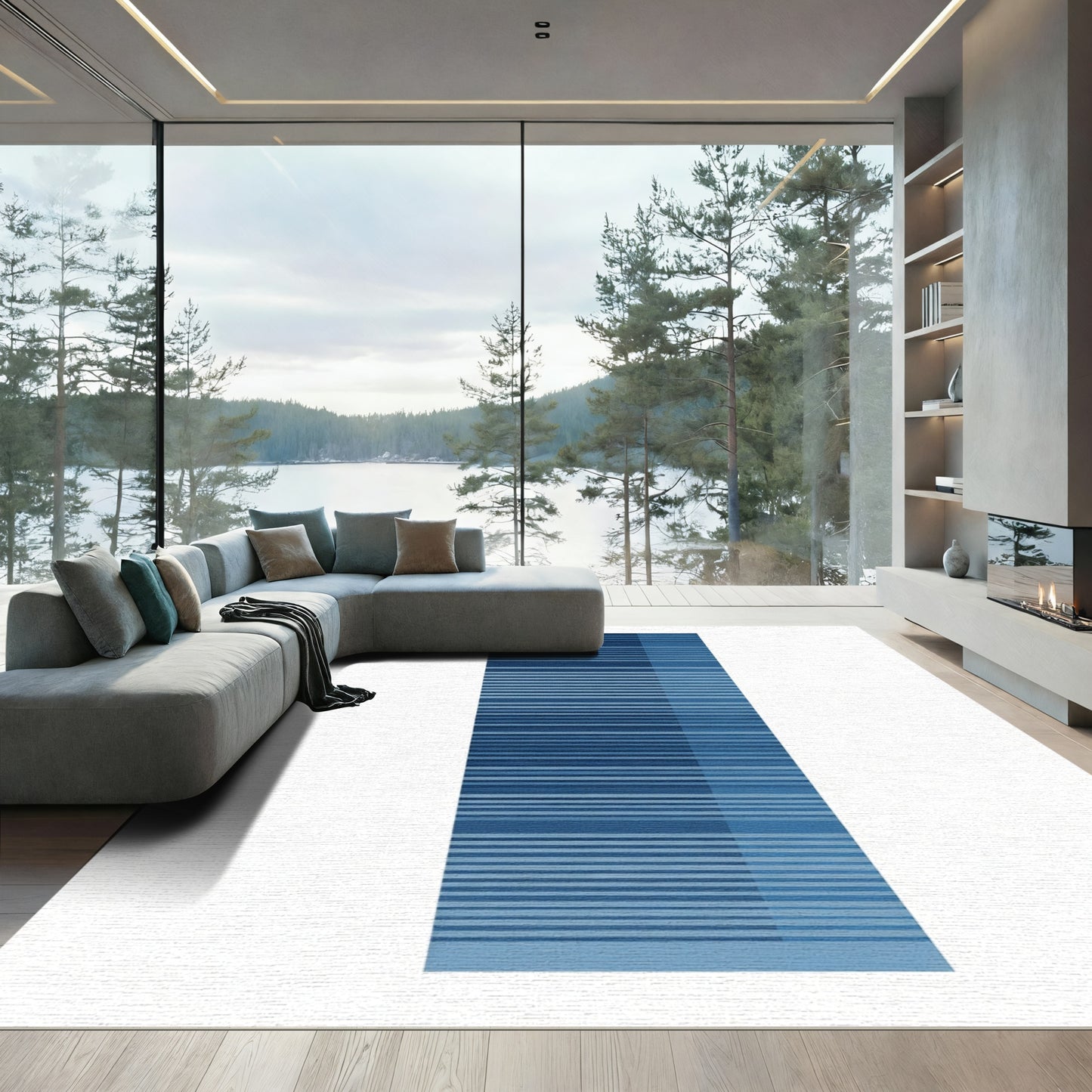 Deep Blue Striped Gradient Rug