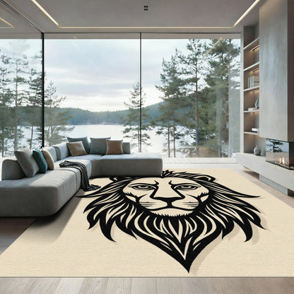 Majestic Black Lion Face Rug