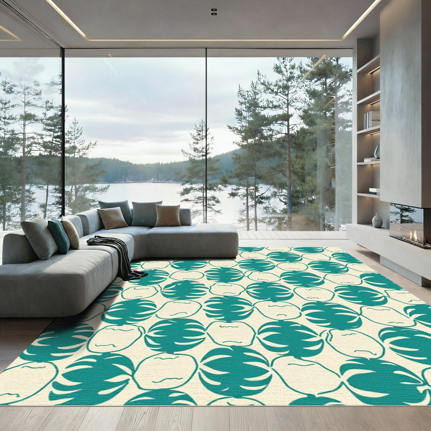 Teal Circles Organic Composition Rug