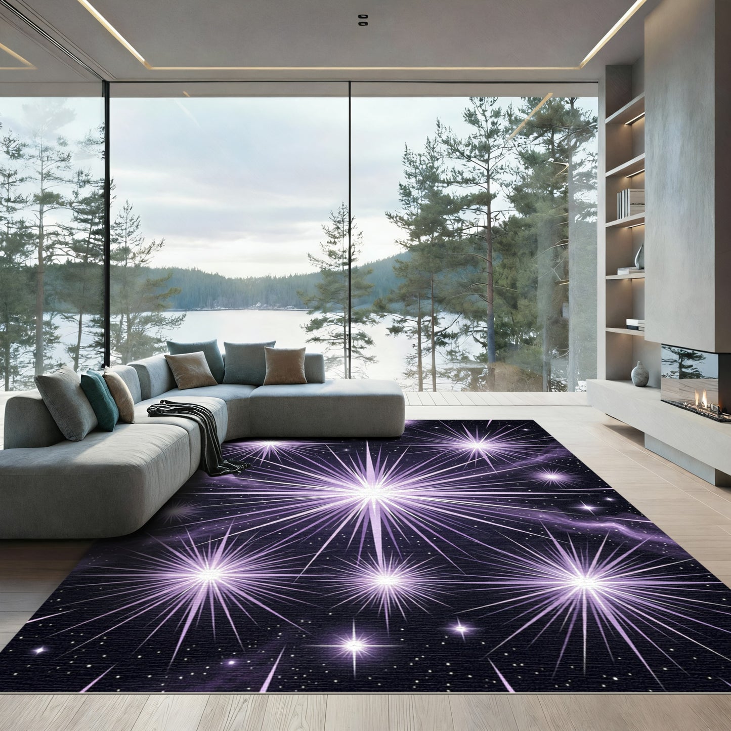 Radiant Violet Celestial Starry Night Rug