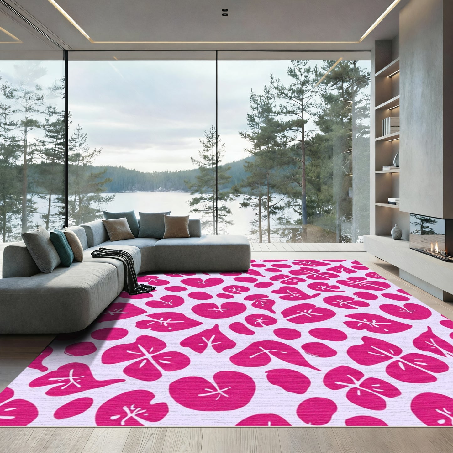 Bright Pink Floral Scattered Garden Rug
