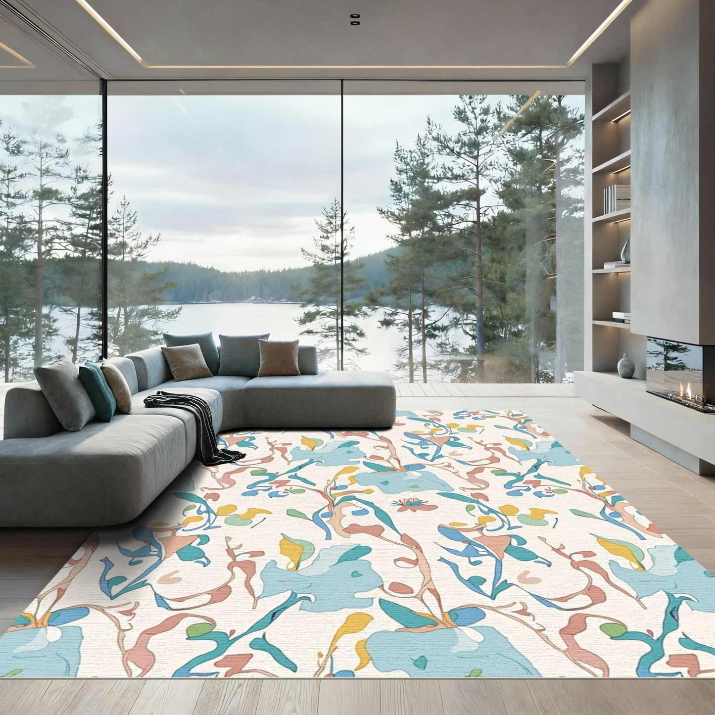 Abstract Mid Century Botanical Forms Rug