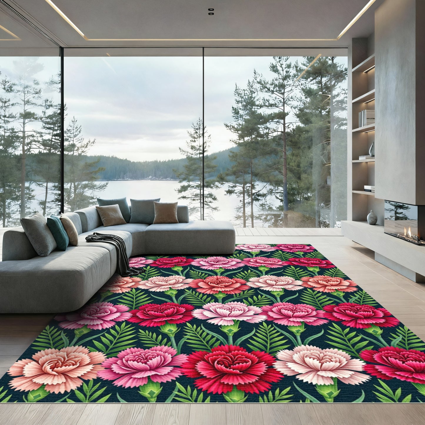 Pink Carnation Garden Full Bloom Rug