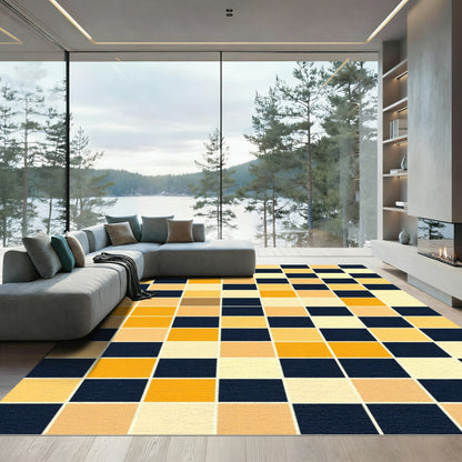 Warm Tones Checkered Grid Rug