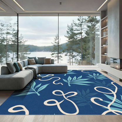 Deep Teal Leaf With Ribbon Swirl Rug