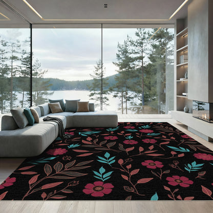Crimson Floral Leaf Vines Rug
