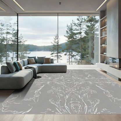 Gray Ornate Swirl Medallion Rug
