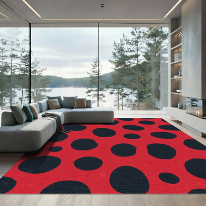 Bold Red Polka Dot Contemporary Rug