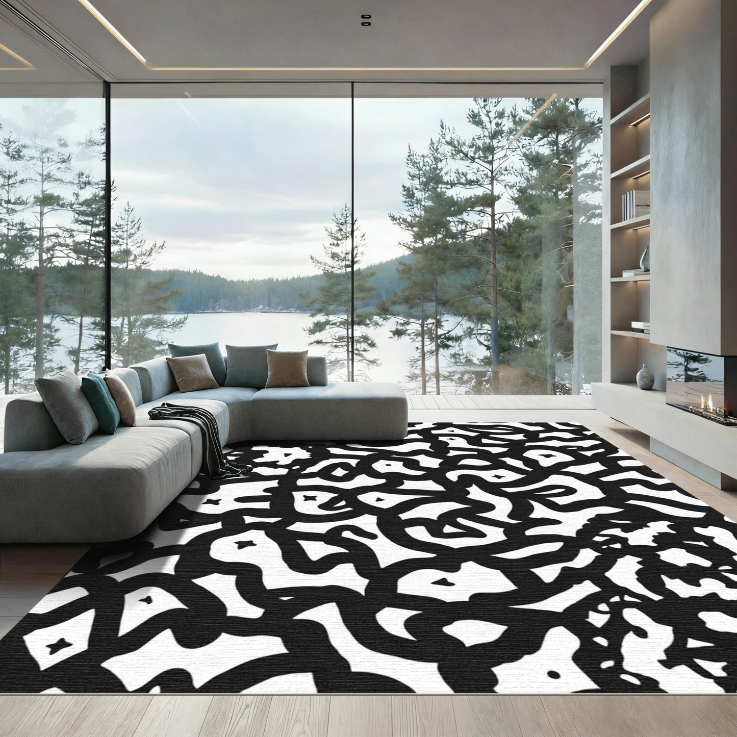 Monochromatic Organic Line Art Rug