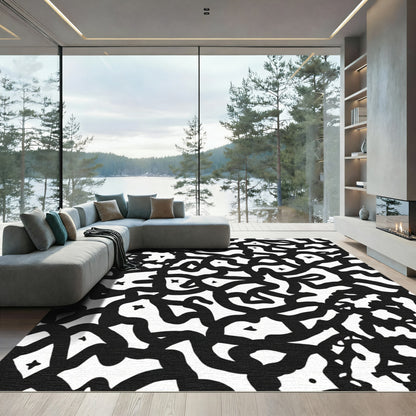 Monochromatic Organic Line Art Rug