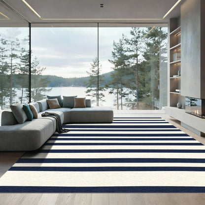 Navy Cream Classic Stripe Rug