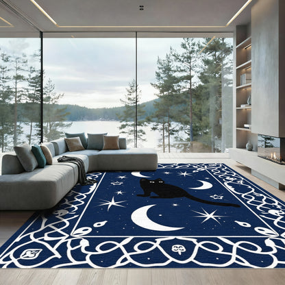 Midnight Black Cat Cosmic Celestial Rug