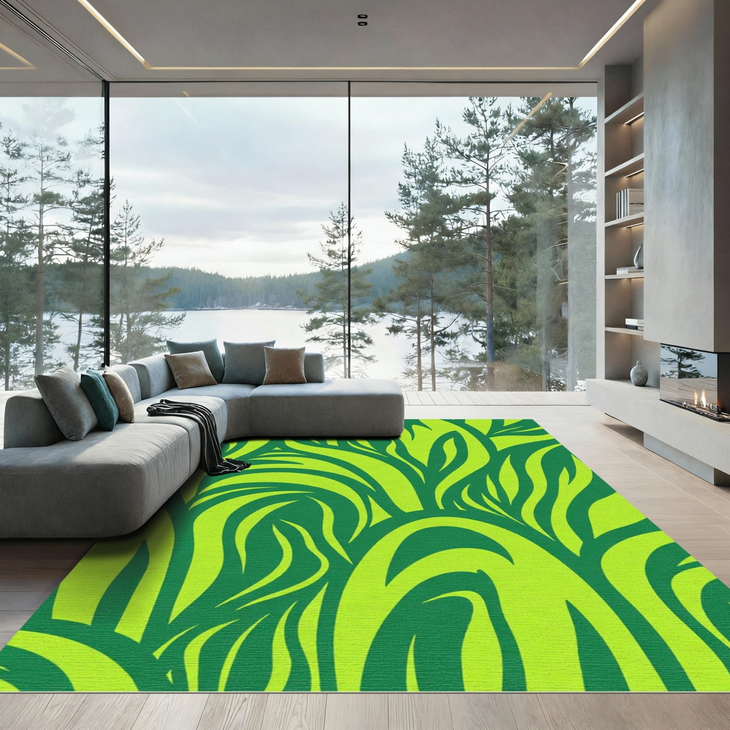 Vibrant Green Abstract Swirl Rug