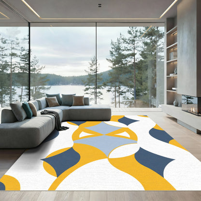 Modern Yellow Blue Geometric Quatrefoil Rug