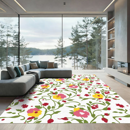 Pink Yellow Floral Vine Garden Rug