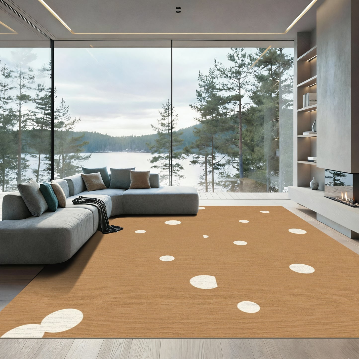 Sandy Beige Contemporary Polka Dot Rug