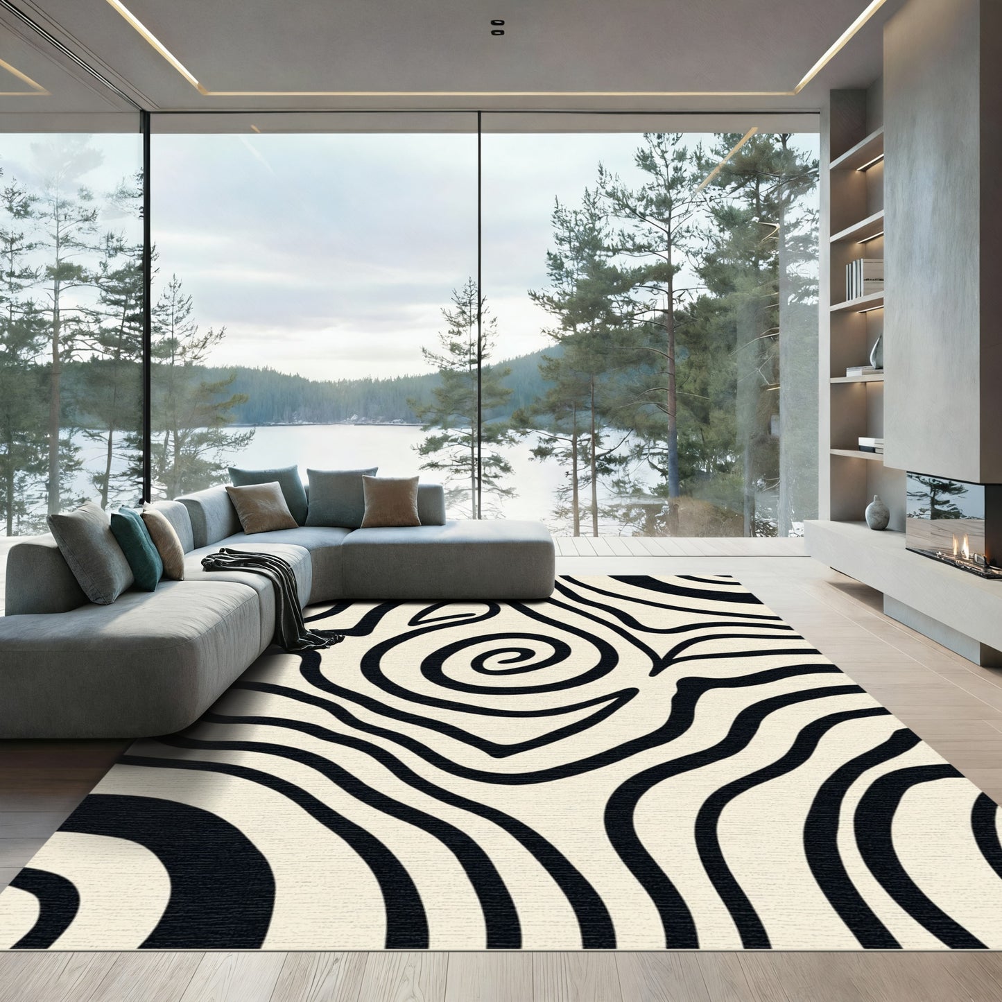 Bold Black Zebra Swirl Rug