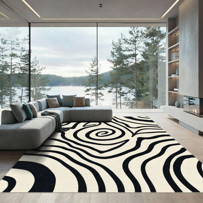 Bold Black Zebra Swirl Rug