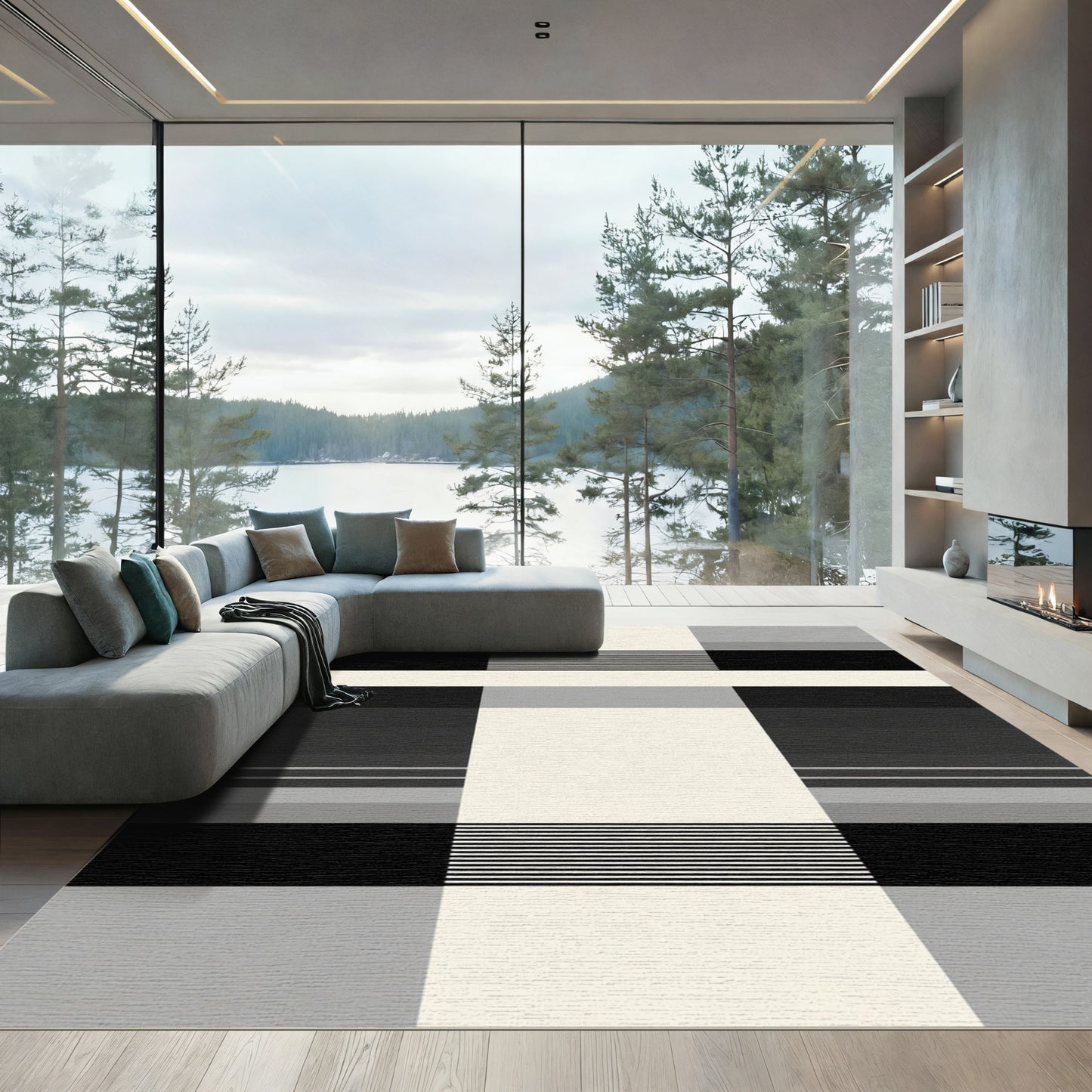 Monochromatic Geometric Stripe Block Rug
