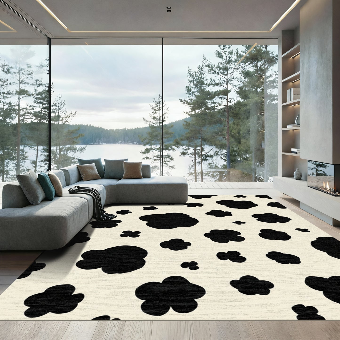 Black Blotchy Cow Print Rug