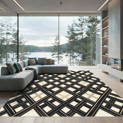 Monochrome Geometric Lattice Grid Rug