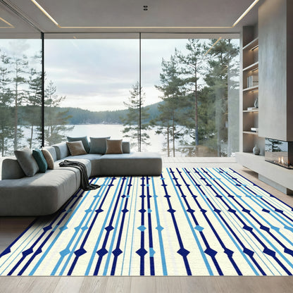 Navy Blue Diamond Vertical Stripe Rug