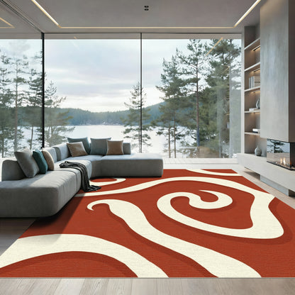Terracotta Ivory Abstract Swirl Rug