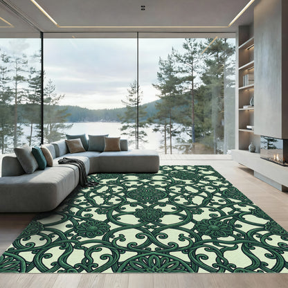Deep Emerald Floral Intertwine Scroll Rug