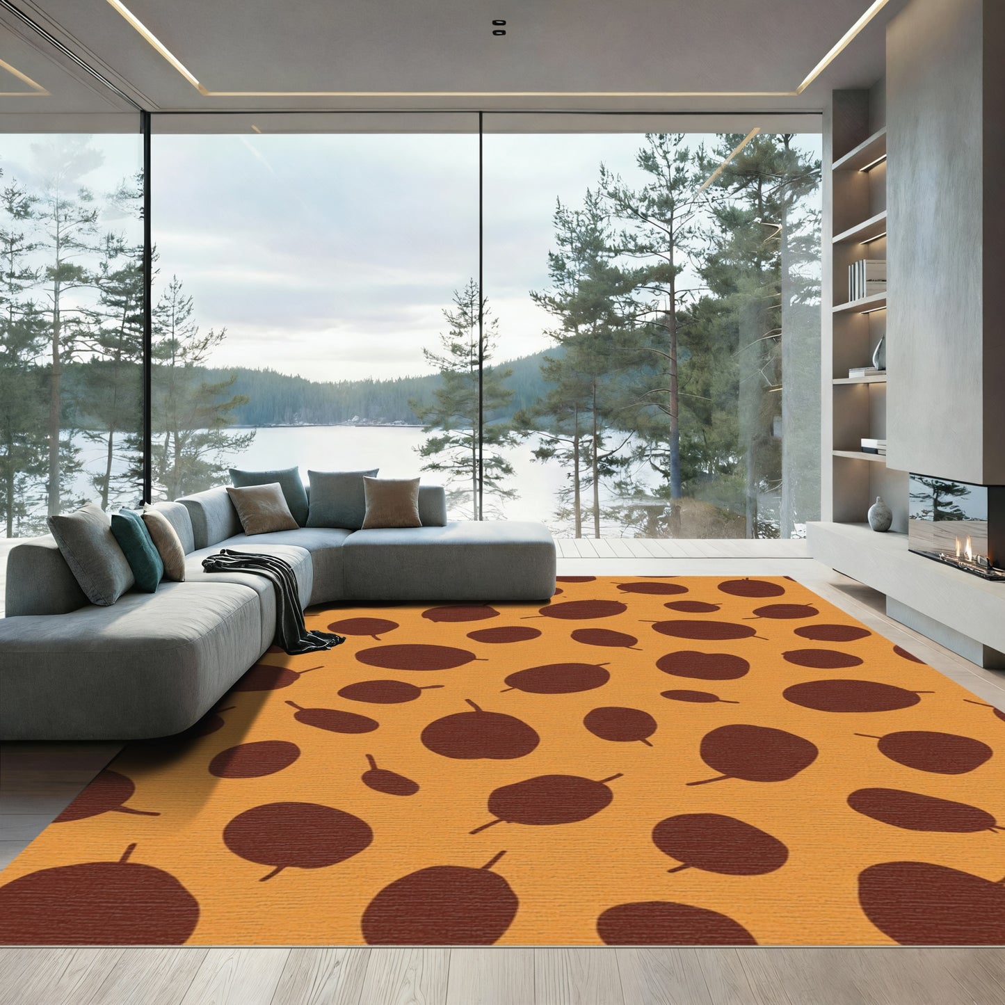 Orange Brown Spotted Organic Shapes Rug