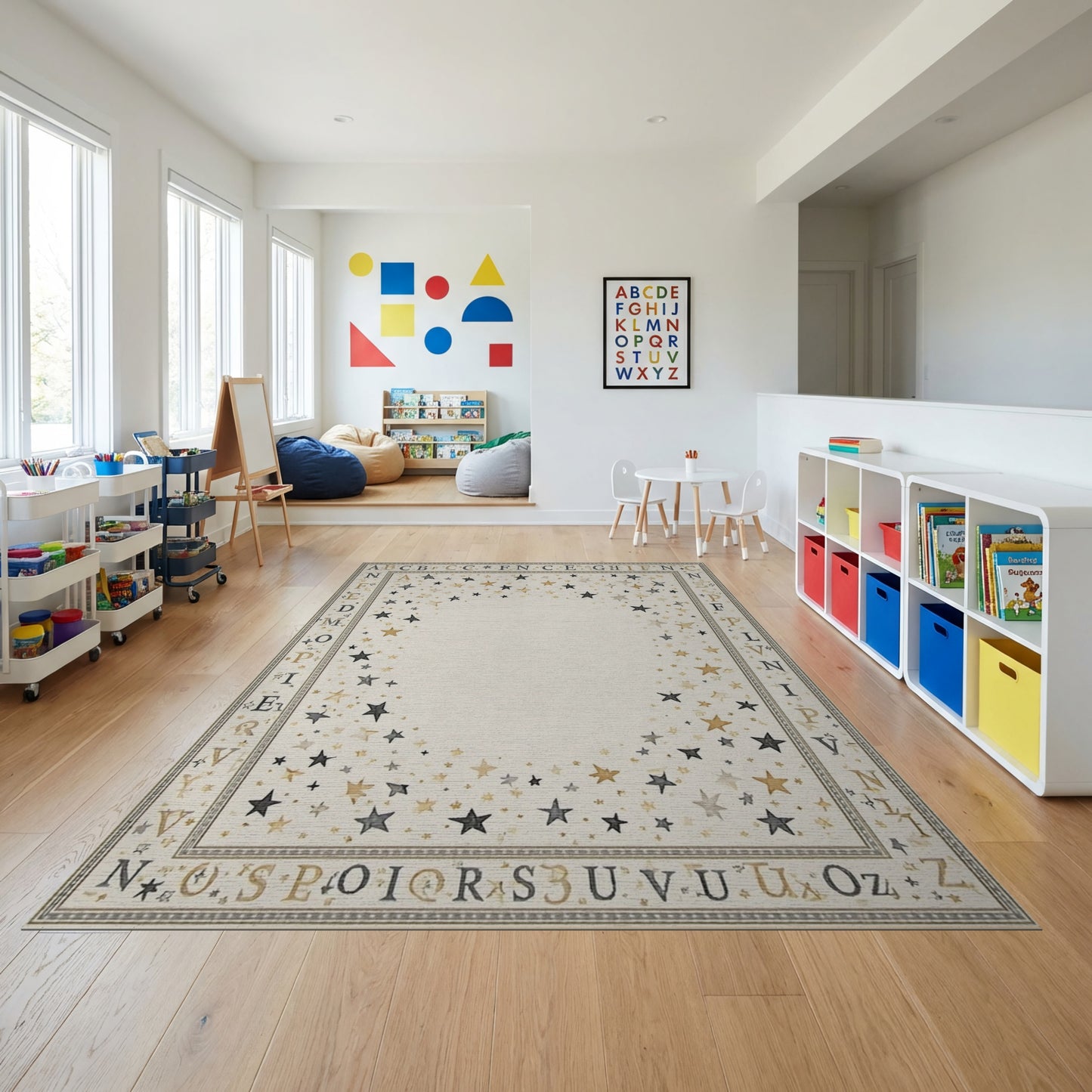 Black Gold Scattered Stars Alphabet Border Rug