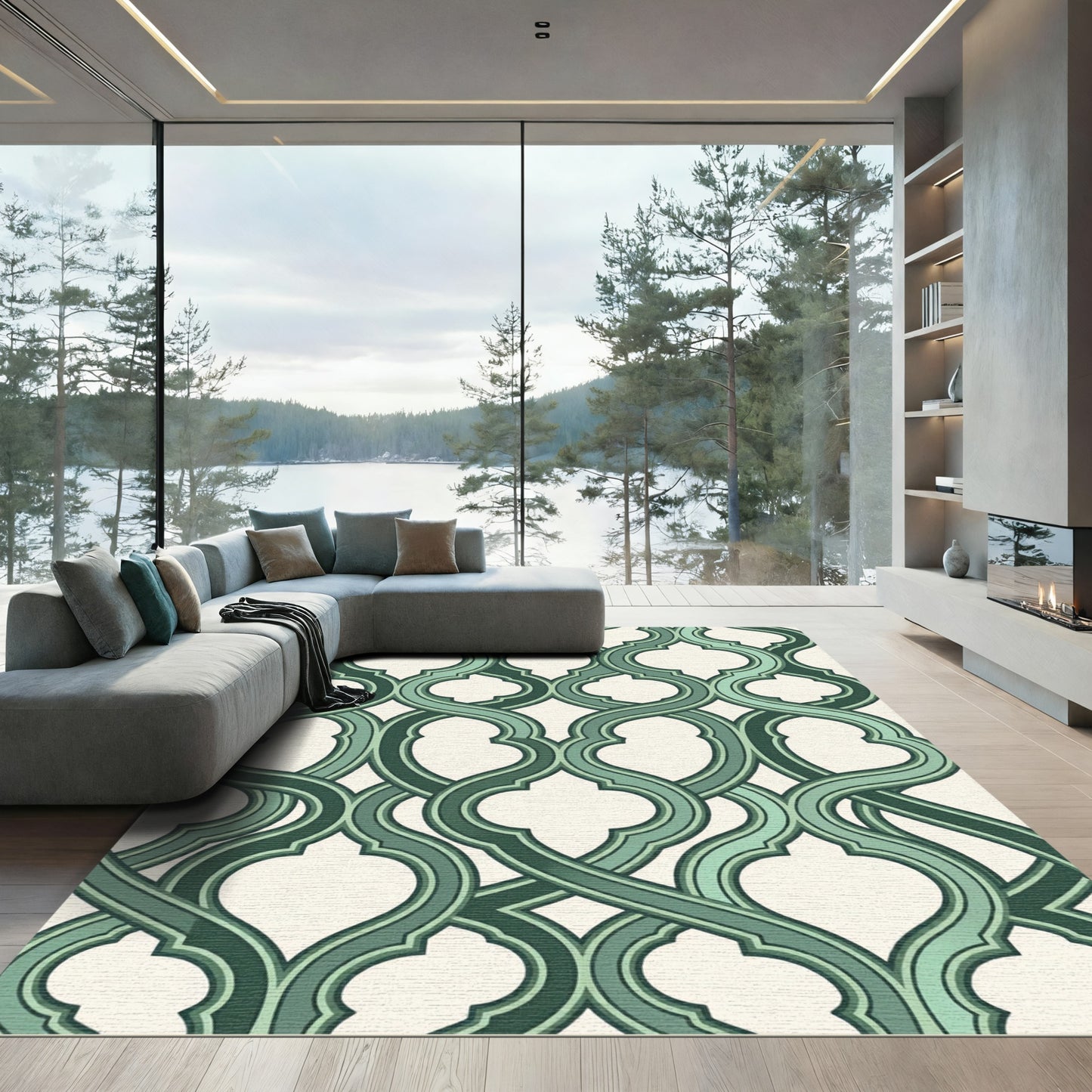 Emerald Green Interlocking Ogee Arched Tile Rug