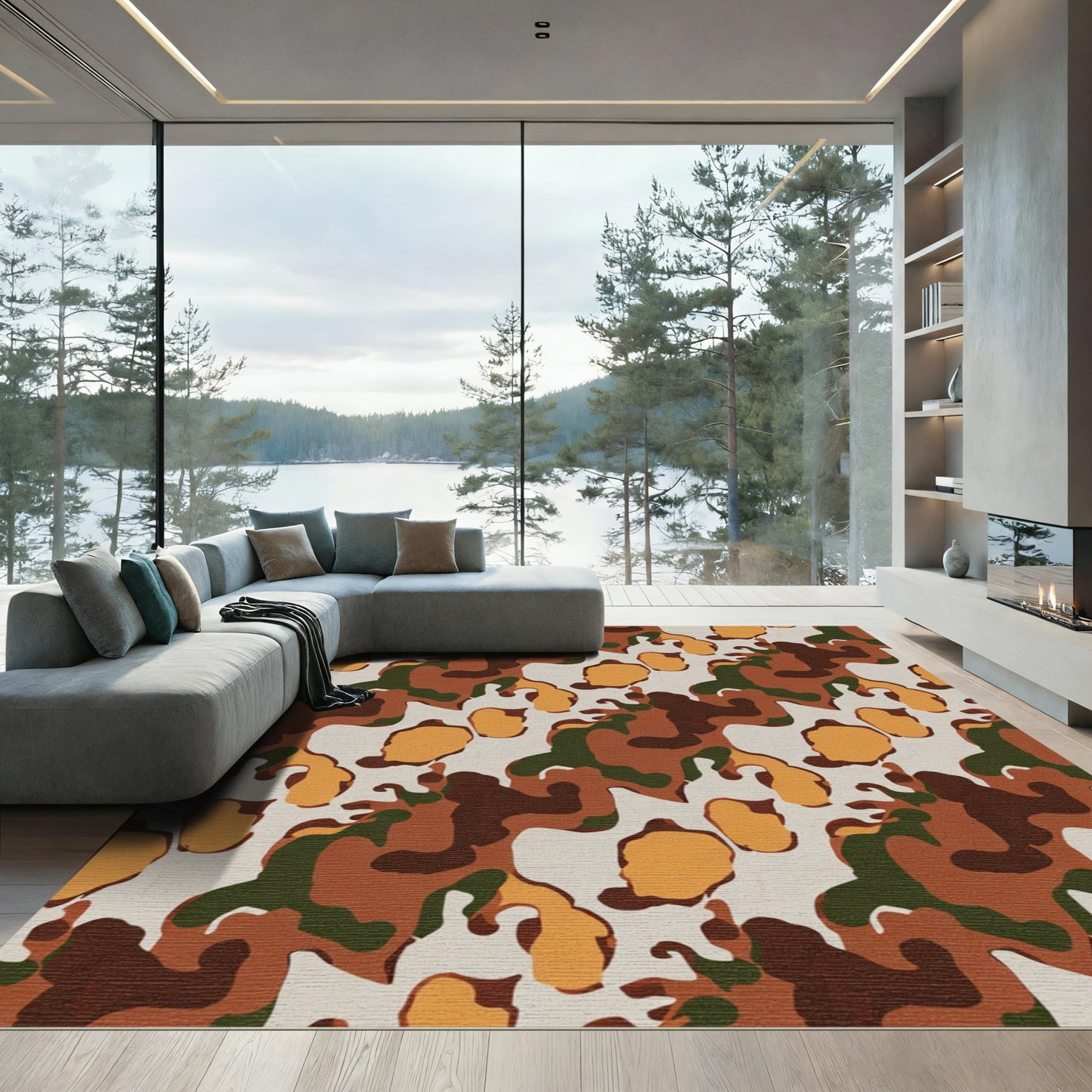 Earthy Tone Abstract Camouflage Shapes Rug