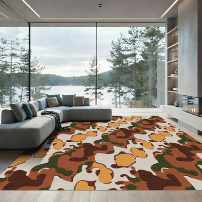Earthy Tone Abstract Camouflage Shapes Rug
