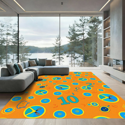 Playful Orange Blue Whimsical Circles Rug