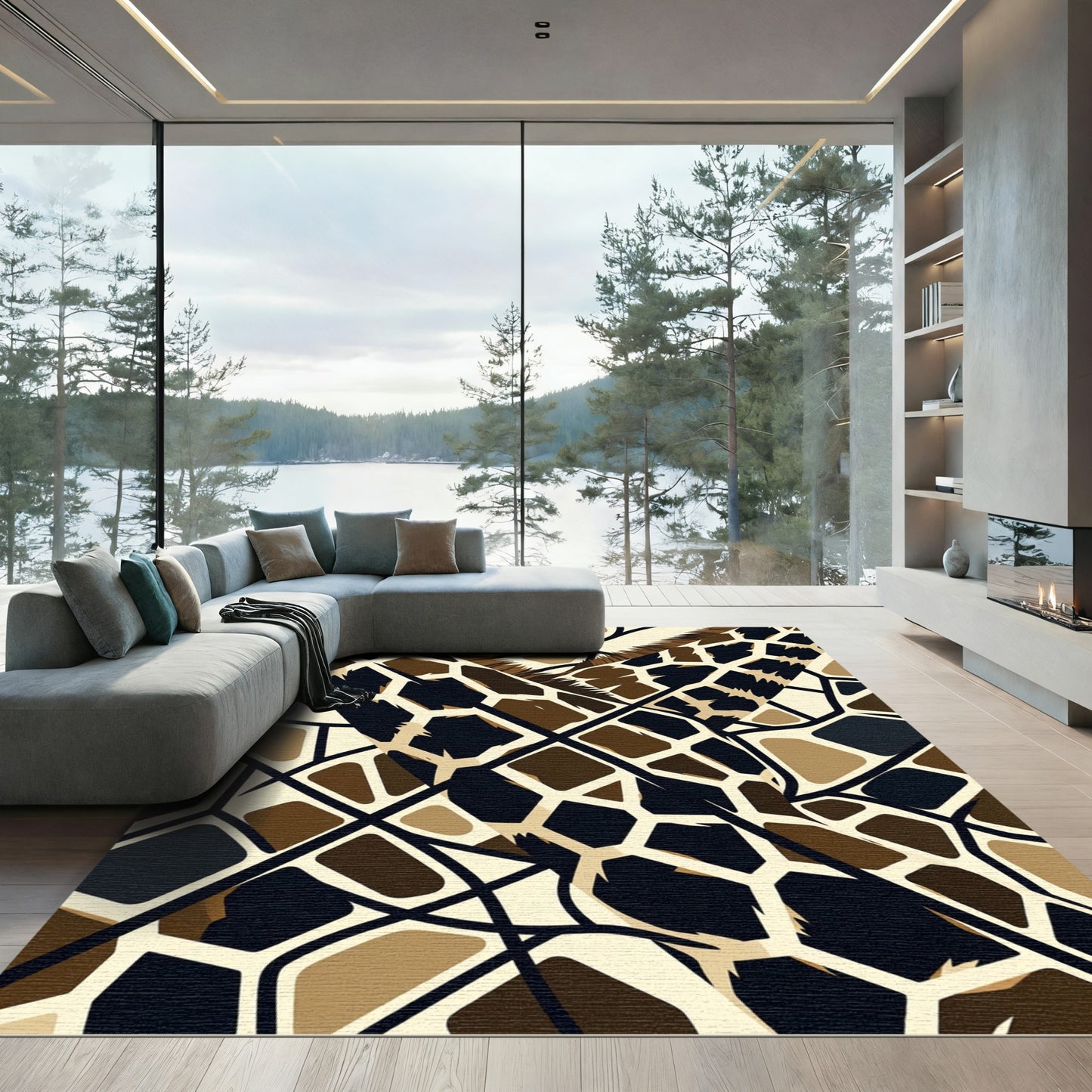 Brown Beige Abstract Animal Skin Rug