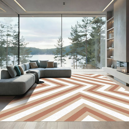 Terracotta White Angular Stripe Rug
