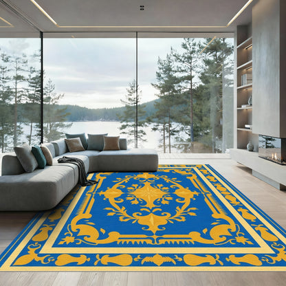 Grand Royal Blue Gold Medallion Rug
