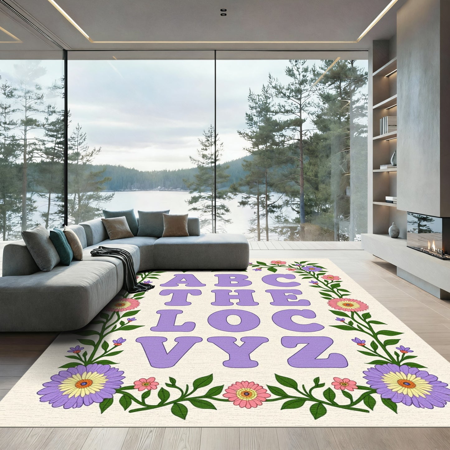 Groovy Floral Alphabet Borderrug Rug