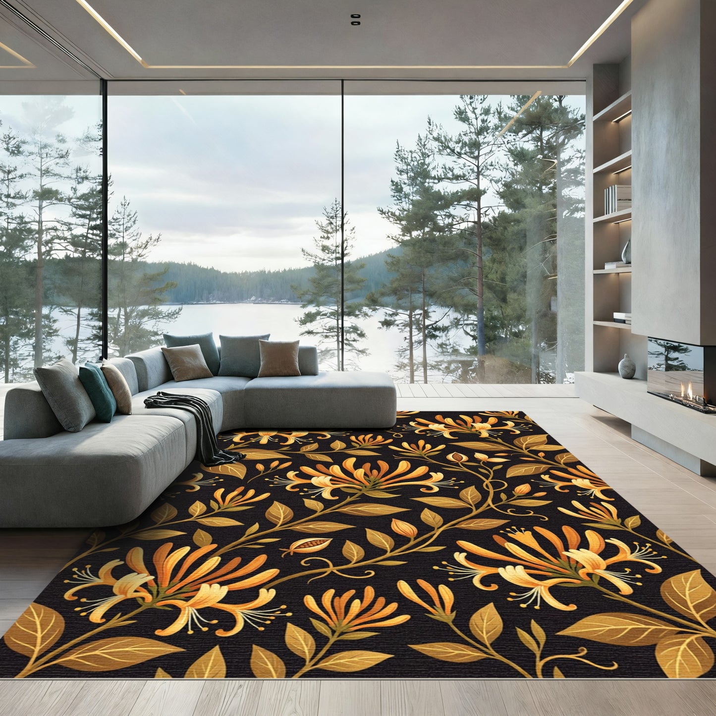 Golden Honeysuckle Floral Vines Rug