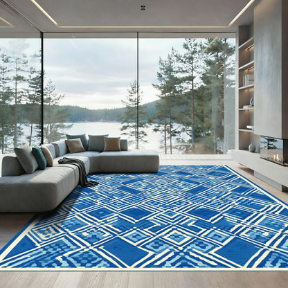 Abstract Blue Diamond Geometric Layered Rug