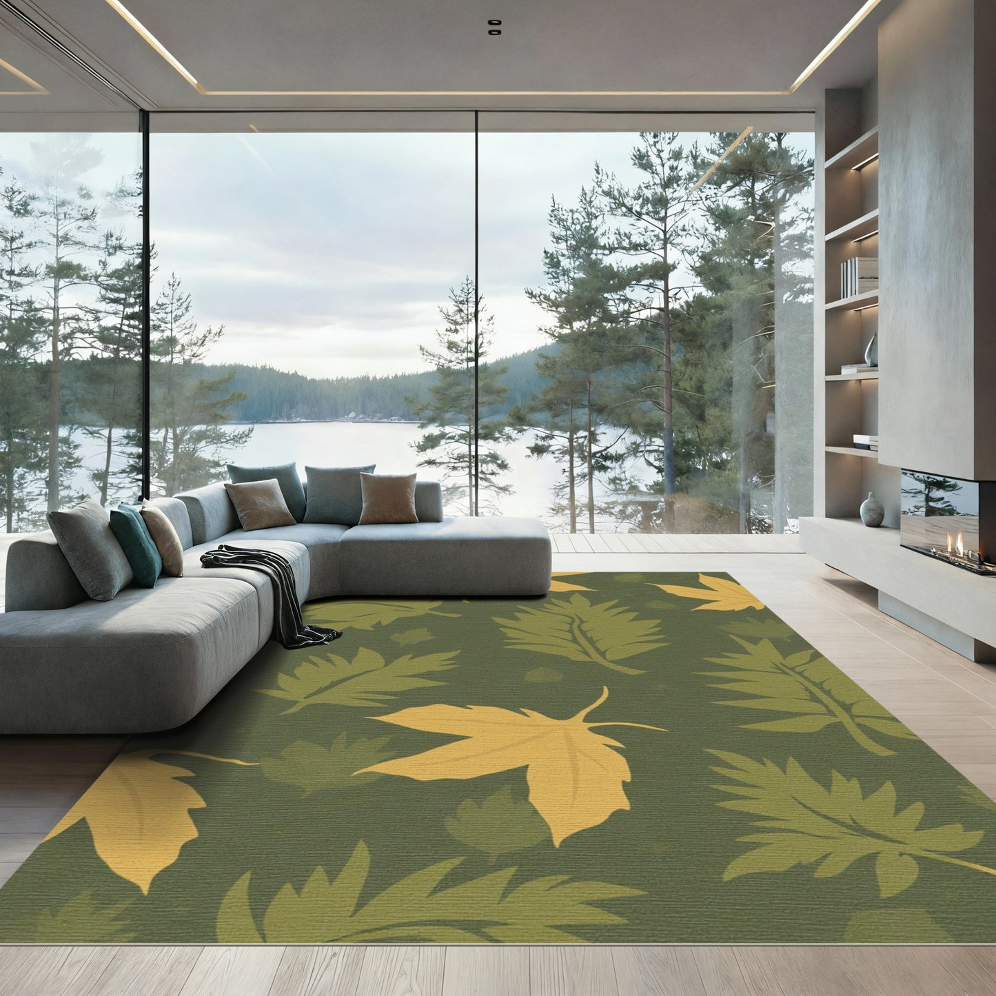 Golden Olive Leaf Fall Arrangement Rug