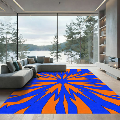 Vibrant Orange Blue Sunburst Rug