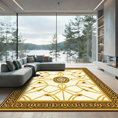 Golden Floral Medallion With Border Rug