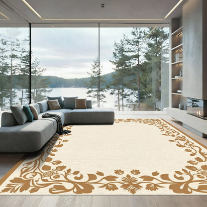 Golden Floral Vine Border Rug