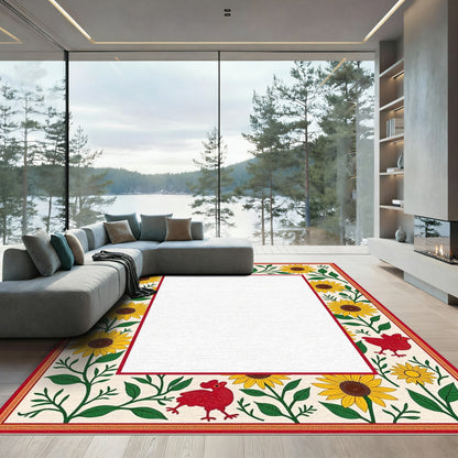 Golden Sunflower Rooster Border Rug