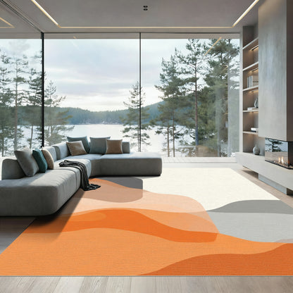 Abstract Orange Gray Smooth Waves Rug