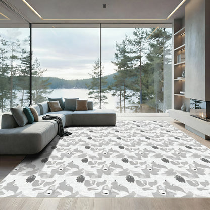 Monochromatic Abstract Whimsical Creatures Rug