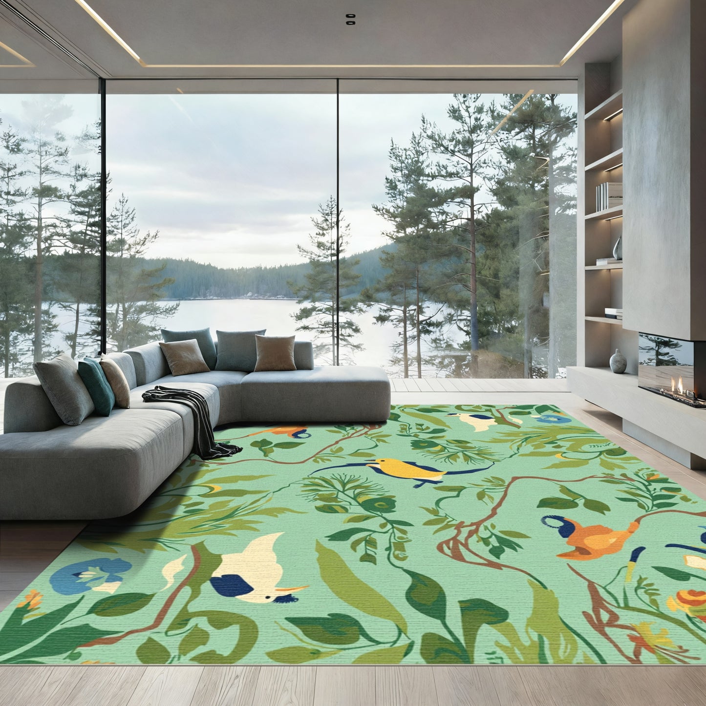 Verdant Foliage Bird Scene Rug