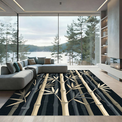 Zen Bamboo Grove Midnight Neutral Rug