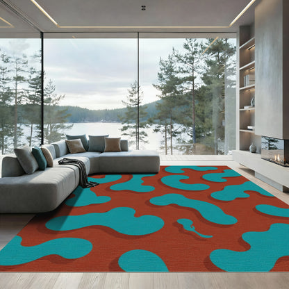 Teal Abstract Organic Blobs Rug